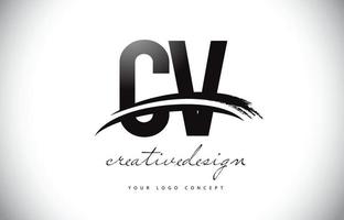 cv cv brief logo-ontwerp met swoosh en zwarte penseelstreek. vector