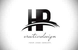 hp hp letter logo-ontwerp met swoosh en zwarte penseelstreek. vector