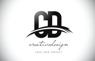 cd cd letter logo-ontwerp met swoosh en zwarte penseelstreek. vector