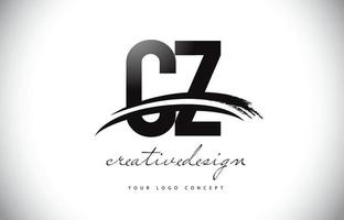 cz cz letter logo-ontwerp met swoosh en zwarte penseelstreek. vector