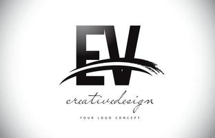 ev ev letter logo-ontwerp met swoosh en zwarte penseelstreek. vector