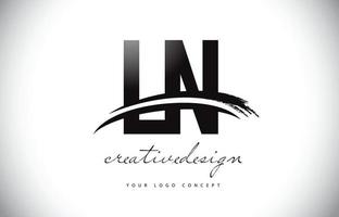 ln ln letter logo-ontwerp met swoosh en zwarte penseelstreek. vector