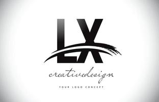 lx lx letter logo-ontwerp met swoosh en zwarte penseelstreek. vector