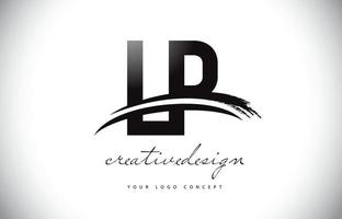 lp lp letter logo-ontwerp met swoosh en zwarte penseelstreek. vector