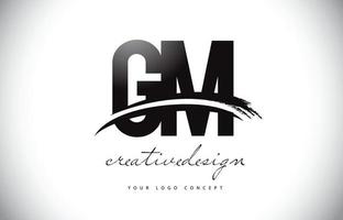 gm gm letter logo-ontwerp met swoosh en zwarte penseelstreek. vector