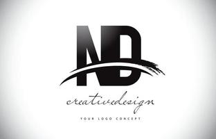 nd nd letter logo-ontwerp met swoosh en zwarte penseelstreek. vector