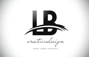 lb lb letter logo-ontwerp met swoosh en zwarte penseelstreek. vector