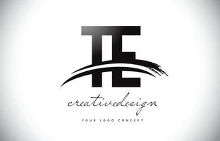 te letter logo-ontwerp met swoosh en zwarte penseelstreek. vector