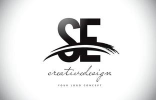 se se letter logo-ontwerp met swoosh en zwarte penseelstreek. vector