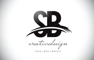 SB sb letter logo-ontwerp met swoosh en zwarte penseelstreek. vector