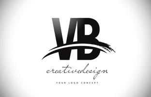 vb vb letter logo-ontwerp met swoosh en zwarte penseelstreek. vector