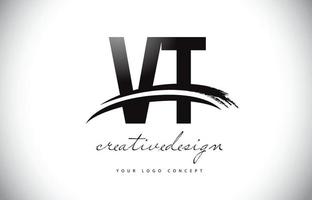 vt vt letter logo-ontwerp met swoosh en zwarte penseelstreek. vector