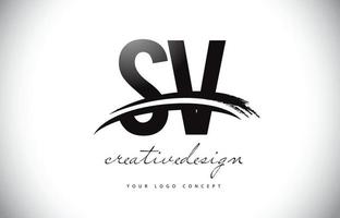 SV sv letter logo-ontwerp met swoosh en zwarte penseelstreek. vector