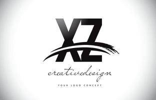 xz xz letter logo-ontwerp met swoosh en zwarte penseelstreek. vector