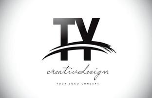 ty ty letter logo-ontwerp met swoosh en zwarte penseelstreek. vector