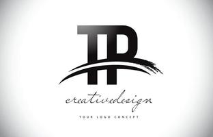 tp tp letter logo-ontwerp met swoosh en zwarte penseelstreek. vector