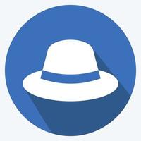 hoed pictogram in trendy lange schaduw stijl geïsoleerd op zachte blauwe achtergrond vector