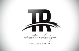 tr tr letter logo-ontwerp met swoosh en zwarte penseelstreek. vector