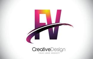 fv fv paars letterlogo met swoosh-ontwerp. creatieve magenta moderne brieven vector logo.