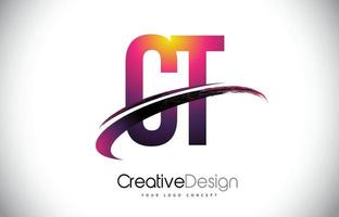 ct ct paarse letter-logo met swoosh-ontwerp. creatieve magenta moderne brieven vector logo.