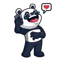 schattige panda lach praten via de telefoon, mascotte vectorillustratie vector