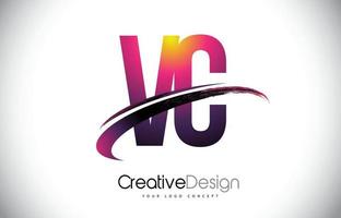 vc vc paarse letter logo met swoosh ontwerp. creatieve magenta moderne brieven vector logo.