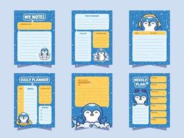 schattig pinguïn sjabloon dagboek vector