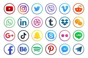 stel populaire social media iconen in. facebook, instagram, twitter, youtube, pinterest, behance, google plus, linkedin, whatsapp, snapchat, tiktok, tumblr, spotify, dropbox en nog veel meer vector