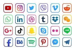 stel populaire social media iconen in. facebook, instagram, twitter, youtube, pinterest, behance, google plus, linkedin, whatsapp, snapchat, tiktok, tumblr, spotify, dropbox en nog veel meer vector