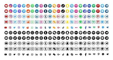 stel populaire social media iconen in. facebook, instagram, twitter, youtube, pinterest, behance, google plus, linkedin, whatsapp, snapchat, tiktok, tumblr, spotify, dropbox en nog veel meer vector