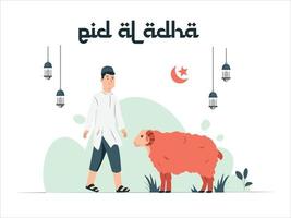 illustratie vectorafbeelding van eid al-adha en het feest van offer. schapen en man moslim perfect voor poster en banner vector