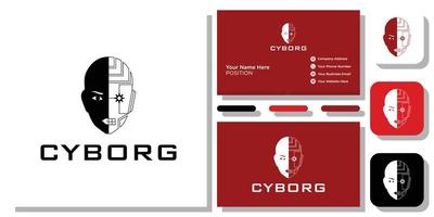 cyborg symbool hoofd menselijke half robotica met sjabloon voor visitekaartjes vector