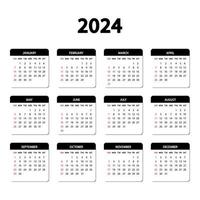 kalender 2024 jaar. de week begint zondag. jaarlijkse Engelse kalender 2024 sjabloon. vector