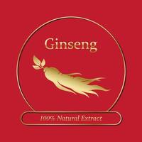 Koreaanse of Chinese rode ginsengwortel, tekstlabel in Koreaanse gecultiveerde ginseng. ginseng symbool voor koreaanse cosmetica, chinese geneeskunde, voedingsmiddelen, theepakketten. ginseng-logo. vector illustratie