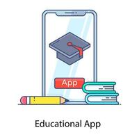 mobiel educatief app-pictogram in plat overzichtsontwerp, baret in smartphone vector