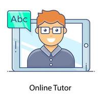 vrouwelijke avatar in laptop met online tutorconcept in trendy plat overzichtsontwerp vector