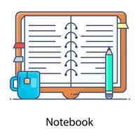 trendy plat overzichts vectorontwerp van notitieboekje, het concept van het opstellingsstootkussen vector