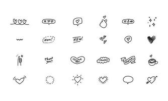 verschillende eenvoudige pictogrammen in doodle-illustraties tot versierd ontwerp vector