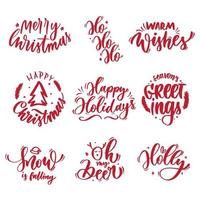 vector merry christmas wenskaart set met kalligrafie. handgetekende moderne belettering.