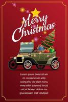 merry christmas vector illustratie retro pick-up truck vintage stijl met kerstboom.