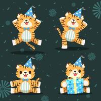 schattig tijgerontwerpelement voor uitnodigingskaart, feest, dierenliefhebber, nieuwjaar, kerstmis, verjaardagsfeestjes en kinderfeestjes. gelukkig nieuwjaar banner en nieuwjaarscadeau. vector