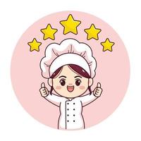 schattig en kawaii vrouwelijke chef-kok of bakker met duimen omhoog vijf sterren cartoon manga chibi vector character design