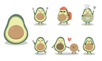 avocado fruit karakter of mascotte in verschillende poses en activiteiten. vector