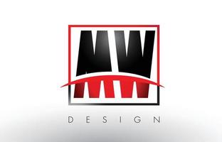 mw mw-logo letters met rode en zwarte kleuren en swoosh. vector