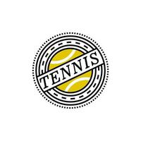 ronde tennis embleem vector. logo van sporttennisspel. geelgroene tennisbal met een zwarte omtrek. vector