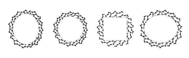 set van mooie wilgen frames. vierkante, ovale, ronde frames met copyspace. frames wilgentakjes geïsoleerde contour. vector