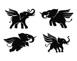 olifant vliegende logo-ontwerpsjabloon concept, vliegende olifant, fantastisch dier, olifant met vleugels geïsoleerd. vector