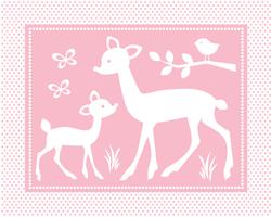 schattige baby herten scène met vogels en vlinders op roze polka dot achtergrond vector