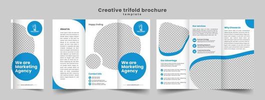 drievoudig brochureontwerp met blauwe en oranje kleur. zakelijke driebladige folder brochure flyer rapport sjabloonontwerp. vector