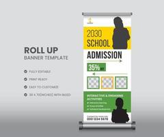 school toelating roll-up sjabloon voor spandoek. x bannerontwerp voor school, universiteit, universiteit, coachingcentrum vector